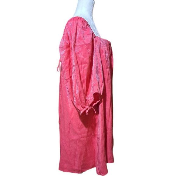 Free People Mara Mini Dress Women's Shimmering Boho Tunic Pink Balloon Sleeves M - Picture 4 of 9
